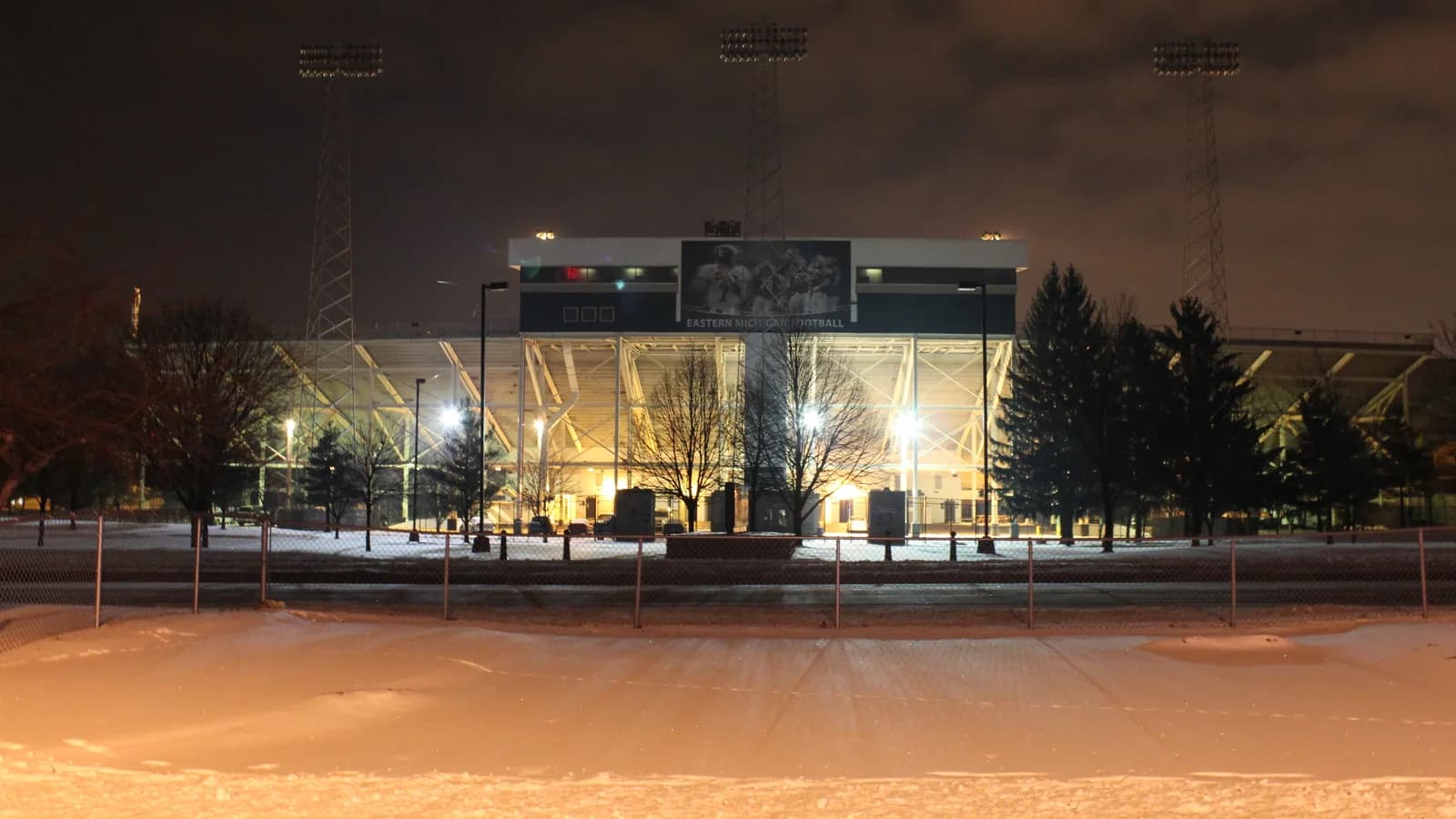 Rynearson Stadium on a winter night, Eastern Michigan University, Ypsilanti, Michigan.