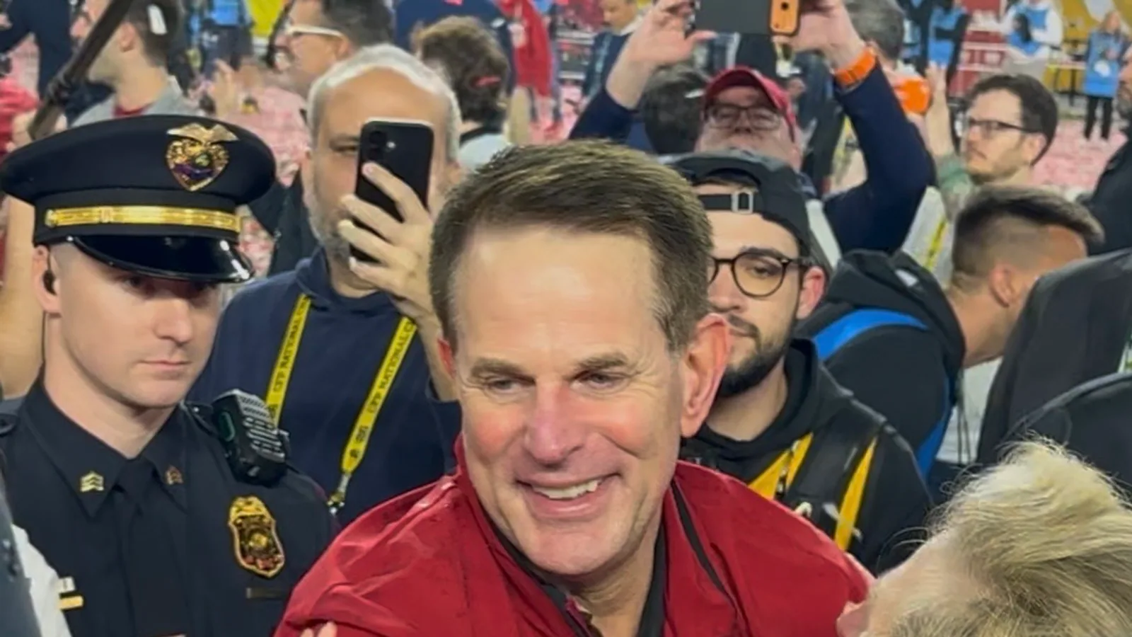 Indiana head coach Curt Cignetti celebrates after the 2026 national championship game.