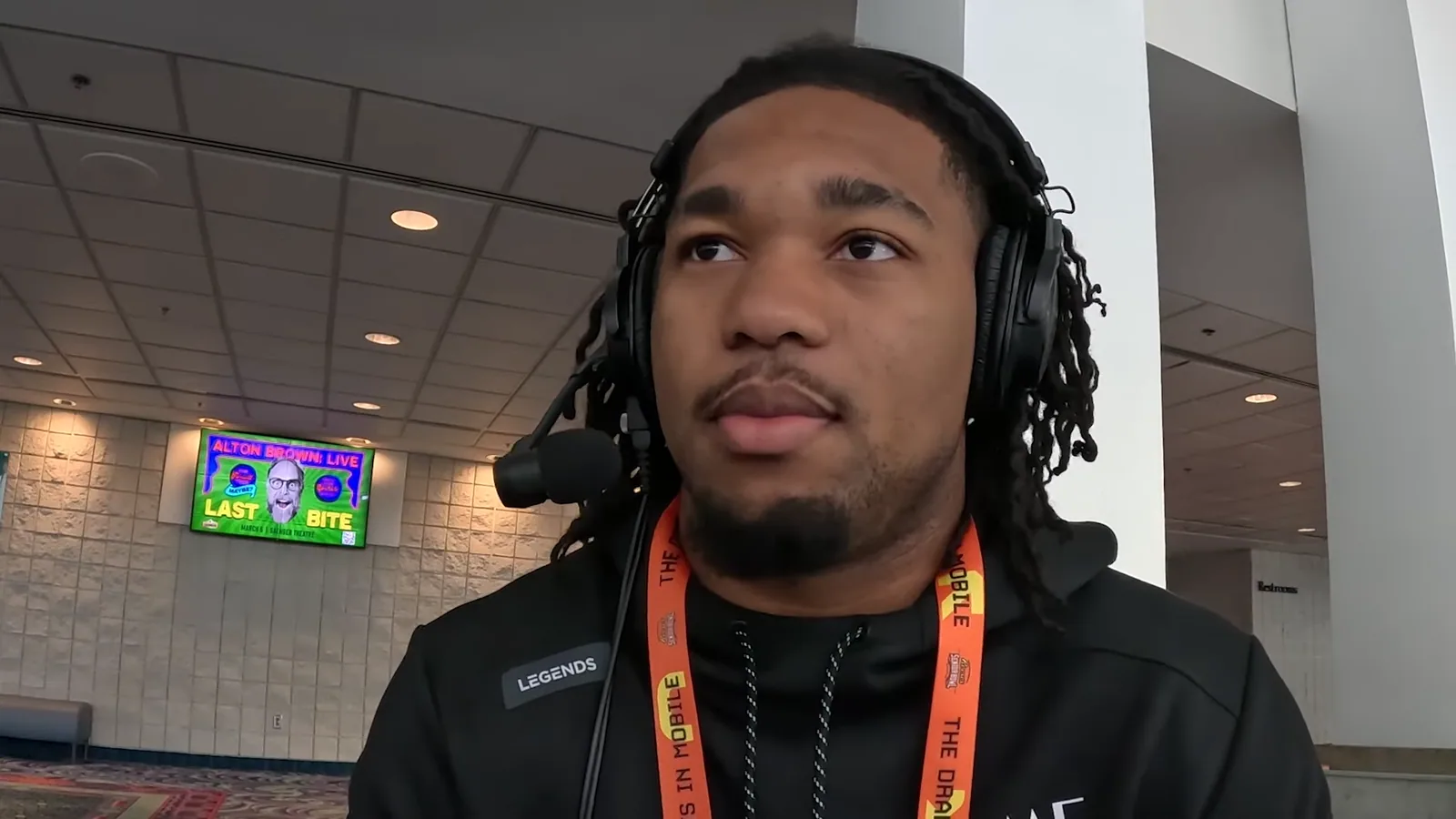 Marshall Thundering defensive end, Mike Green, in an interview as part of media coverage for the 2025 Reese's Senior Bowl.