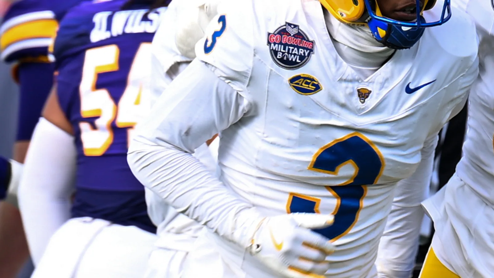 Pittsburgh linebacker Rasheem Biles stands on the sideline at the 2025 Military Bowl.