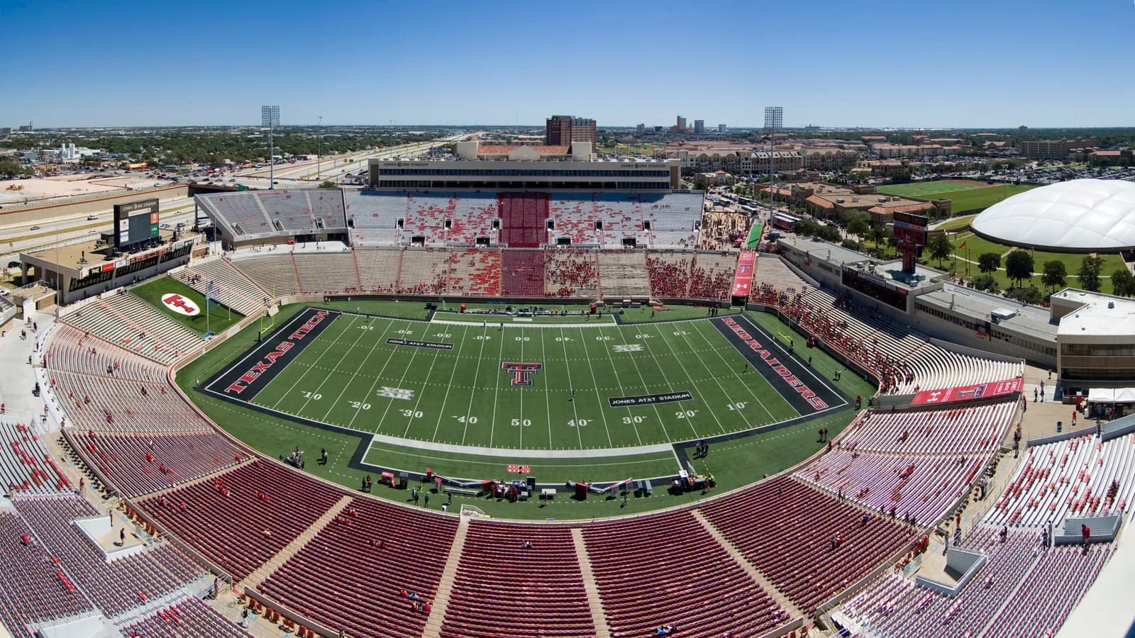 A wide view of Jones AT&T Stadium in Lubbock before a game in 2010.