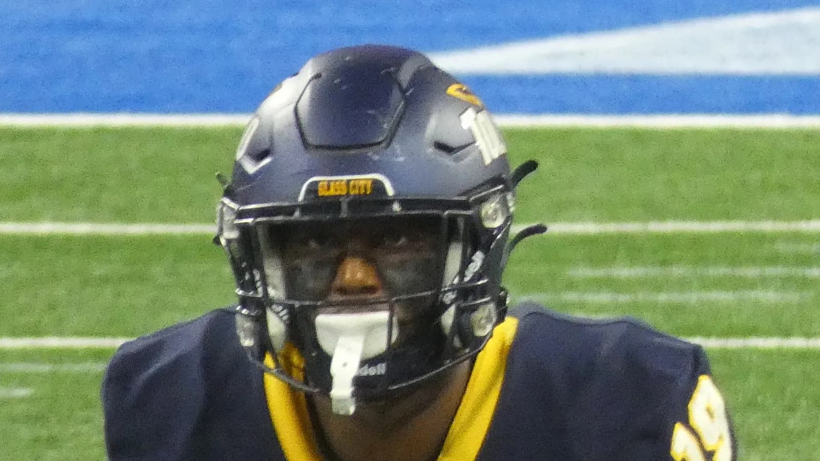 Toledo linebacker Dallas Gant in a Rockets uniform at the 2023 MAC Championship game.