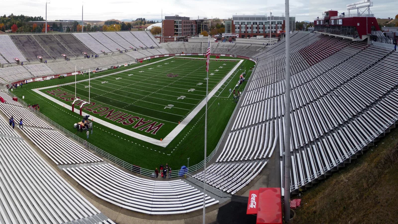 Martin Stadium with Washington State painted across the end zone.