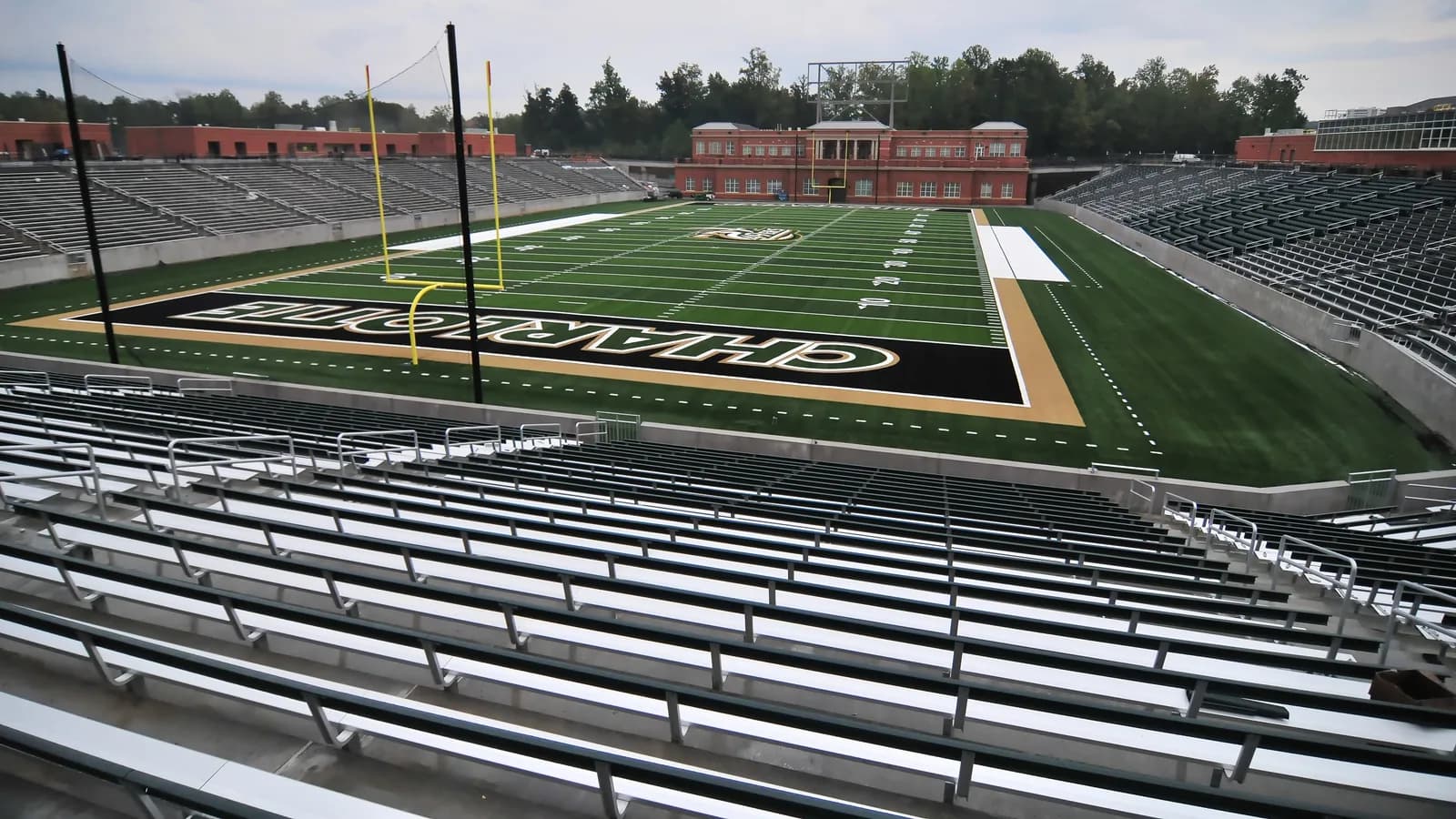 Jerry Richardson Stadium with Charlotte painted in the end zone.