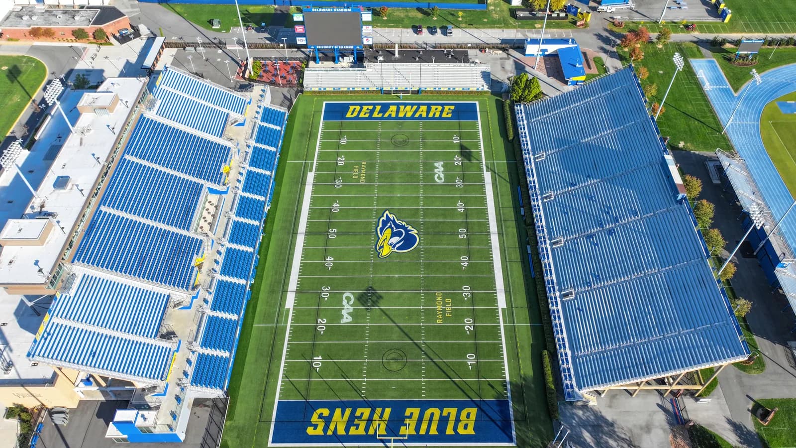 An aerial view of Delaware Stadium in Newark, Delaware.